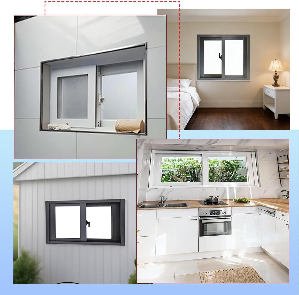 Basement Replacement Window Horizontal Sliding Shed Window Household Slider Windows 24"x 24" 24"x 36" 30" x 12" 36"x36"Aluminum Alloy Storm Windows with Screen and Tempered Glass(Black,WxH: 22x24in)