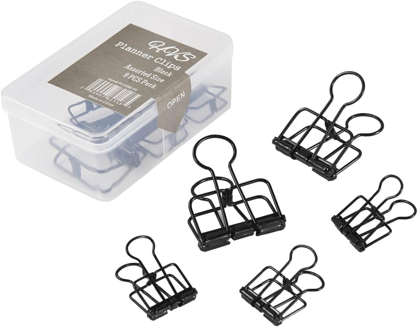 Wire Binder Clip, Assorted Size, 9 Clips in Box (Black) - HVS