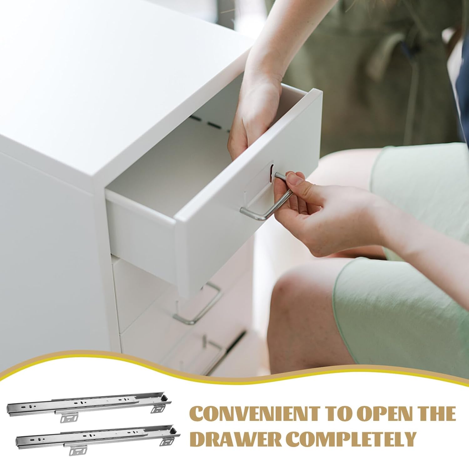 45mm Wide Cabinet Drawer Slides 14 Inch Heavy Duty Guide Rails for Kitchen Storage Bins and Cabinet Sliders Full Extension Drawer Glides Replacement Set