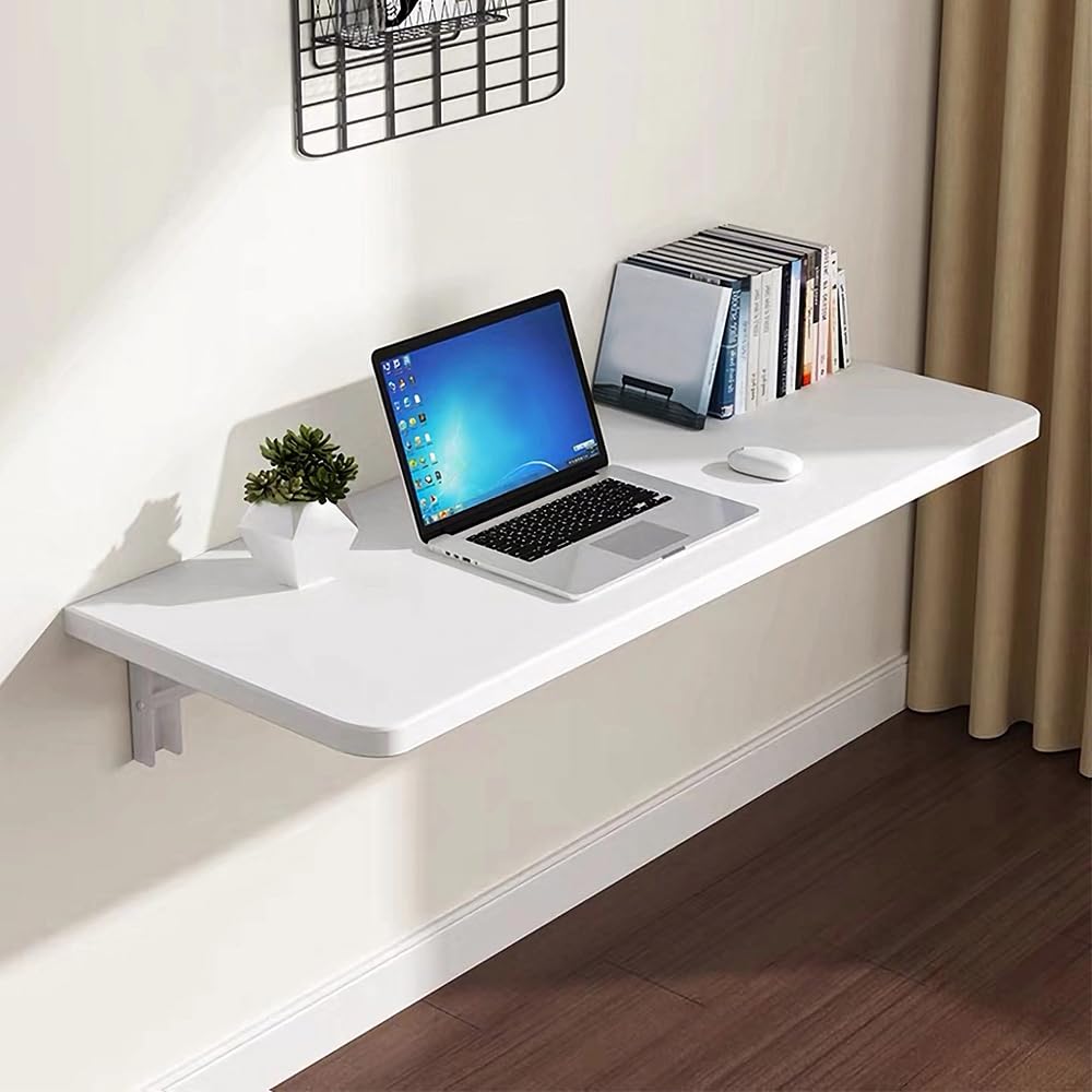 Mesa de pared abatible, mesa de cocina plegable, mesa de comedor para casa, cocina, oficina de ordenador flotante de MDF (60 x 30 x 1,6 cm), color blanco