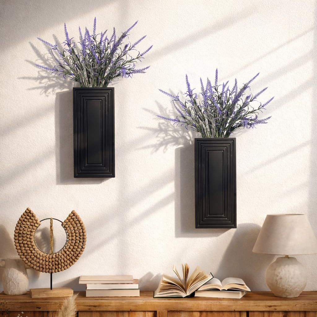 Wooden Wall Planter Vase Set of 2,2 Pack Hanging Planter for Indoor Fake Plants Modern Boho Farmhouse Wall Art Decor for Home Indoor Kitchen Modern Farmhouse Bathroom Living Room Dining Room Black