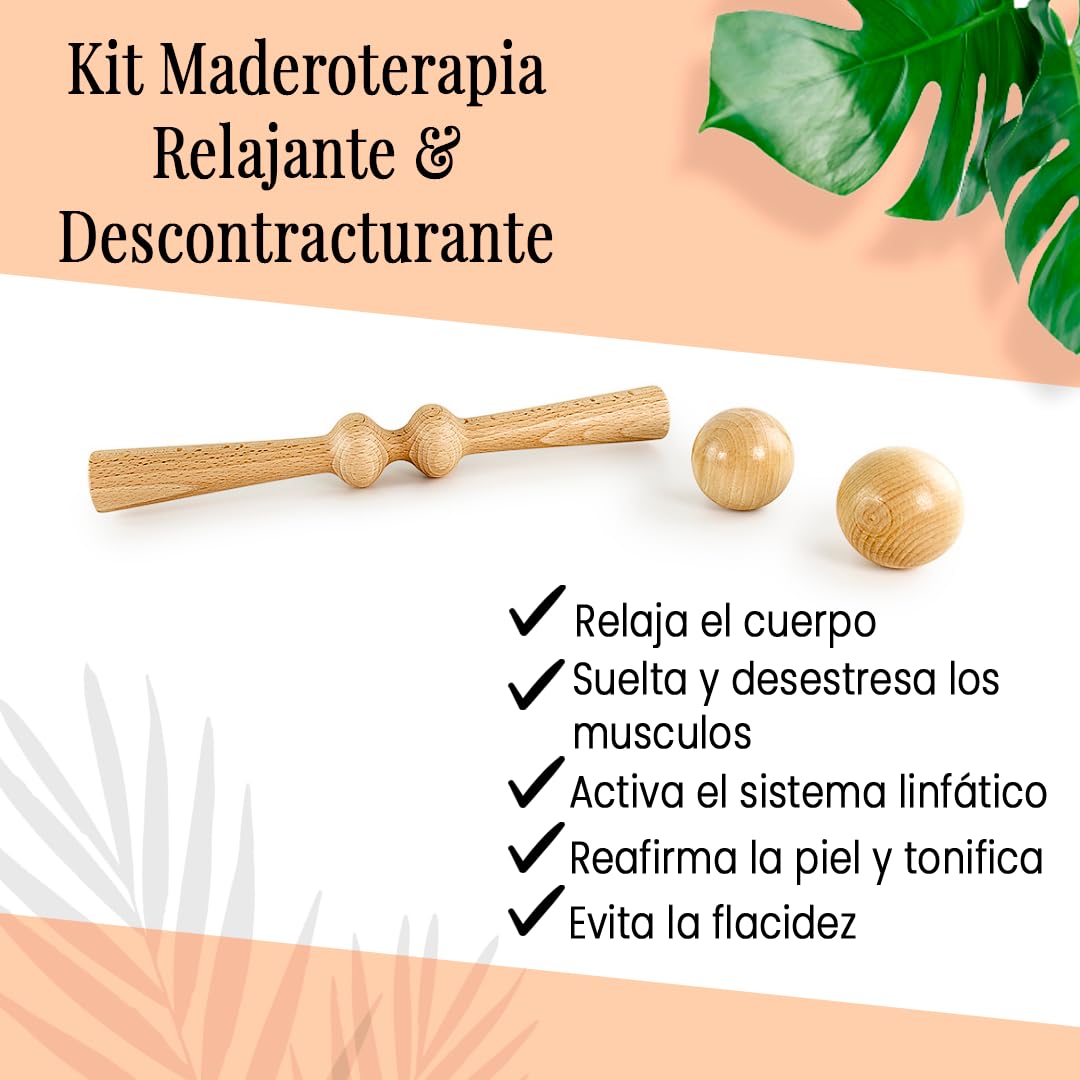 Kit Maderoterapia Relajante y Descontracturante | Maderoterapia | Ideal para masajes | Fabricados en Madera de Pino y Loto Natural I Diseñado por Maderoterapia Estética España