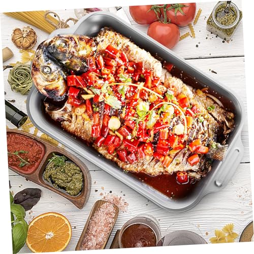 Bandeja de asar de acero inoxidable PRETYZOOM rectangular para pescado y hornear galletas 4