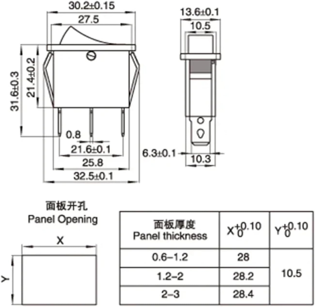 Power switch, Rocker Switch, Pack Of 5 15A/20A 125V/250V ON-OFF-ON 3 Position Pin Black(Kcd3)