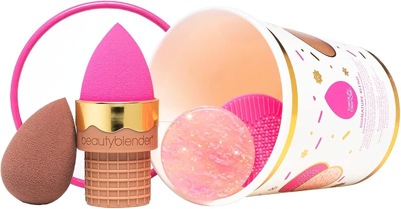 Signature Blend Essentials Set, with 2 Beautyblender® sponges for foundations and Powders, Blendercleanser® and Silicone Scrub Mat and NEST Sponge Stand, Vegan, Cruelty Free