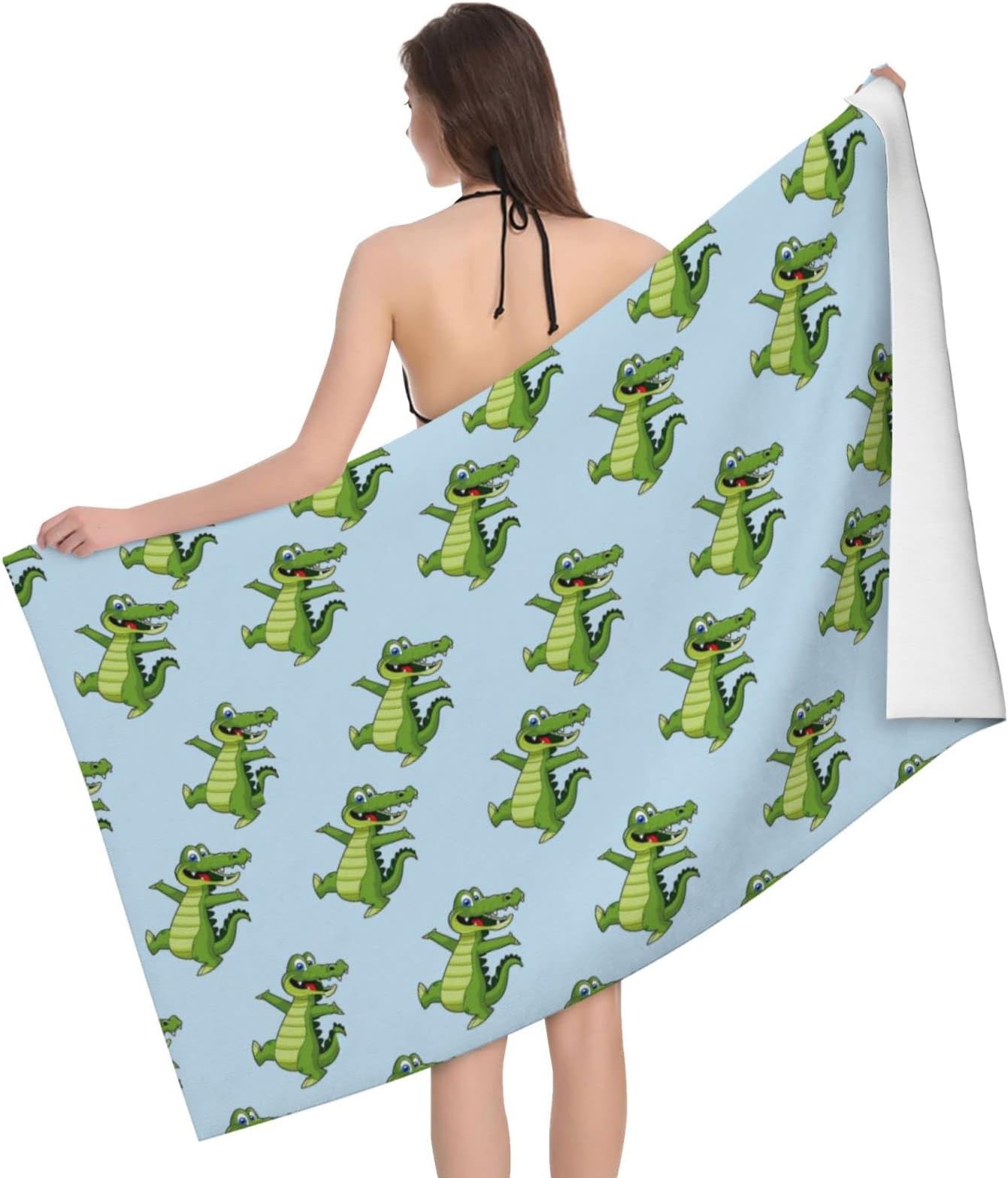 Ultra Soft Alligator Pattern Highly Absorbent Quick Dry Beach Towels Premium Bath Towels for Beach Camping Surfing Swimming Gym Spa Yoga