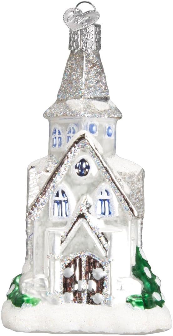 Old World Christmas Sparkling Cathedral Glass Blown Ornament for Christmas Tree, Handcrafted Holiday Decoration, Religion Collection