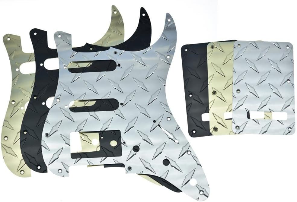 KAISH Premium Diamond Plate 11 Hole Strat HSS Pickguard Aluminum Scratch Plate and Backplate Tremolo Trem Cover with Screws for American/Mexican FD Stratocaster Gold