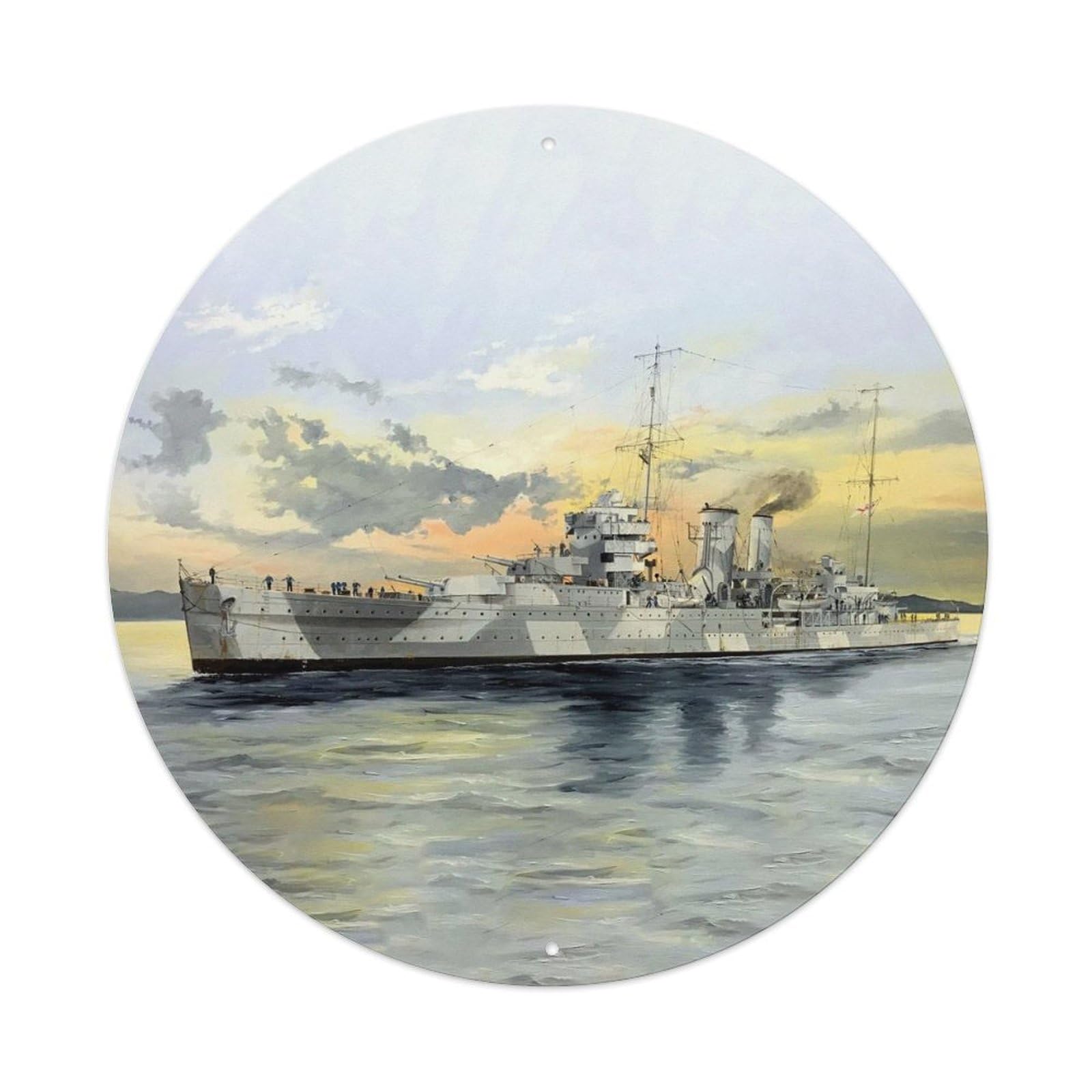 WWII Vintage Battleship 1940 HMS York - Randall Wilson Vintage Metal Tin Sign Plaque Wall Decor for Cafe, Club Bar, Office, Garden Metal Poster 8x8Inch