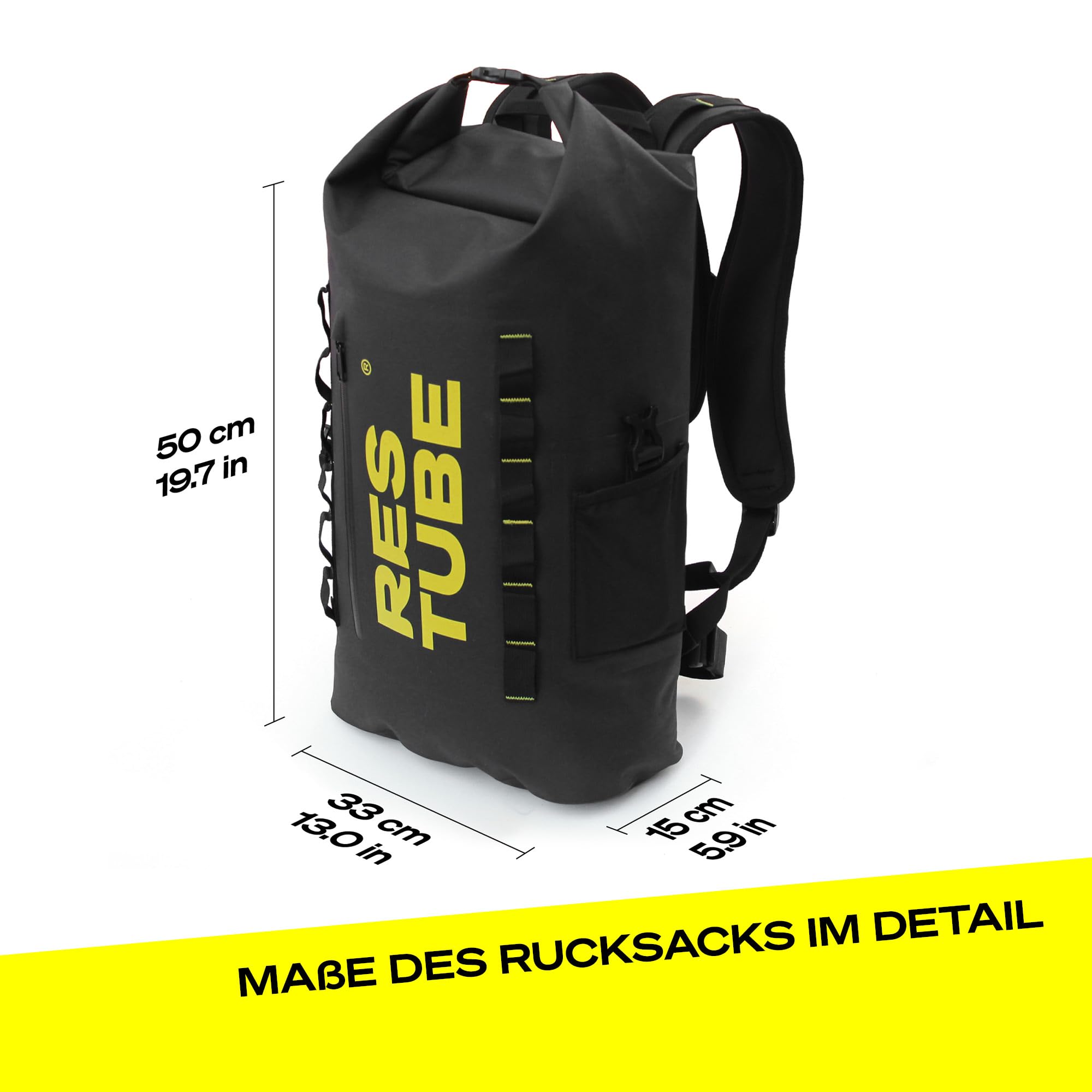 Restube Coast 25L wasserdichter Rucksack - Wasserfester Rolltop - Laptop-Fach - Flaschenhalter - Daypack für Alltag, Pendeln, Fahrrad, Outdoor & Abenteuer am Wasser