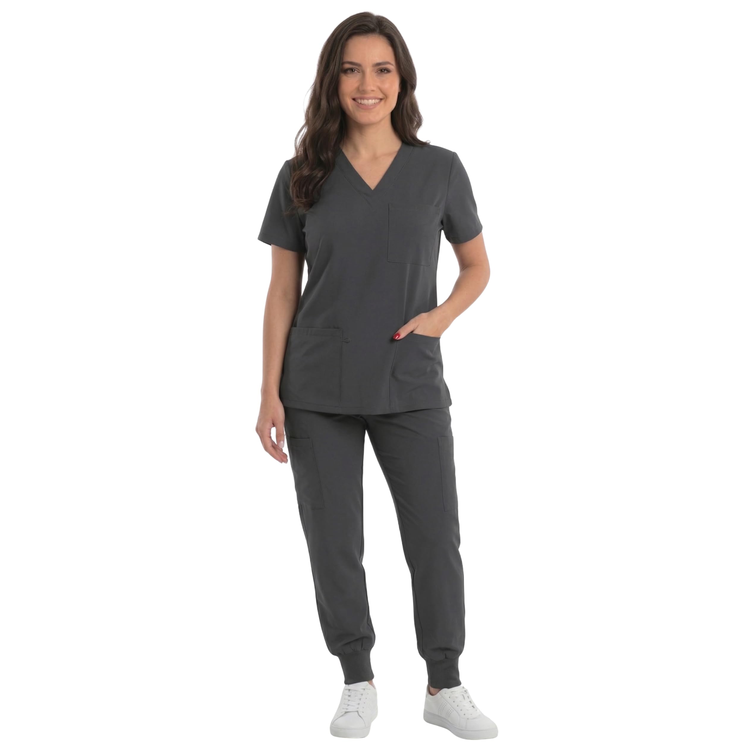 Just Love Women's V-Neck Scrub Set, Olive Stretch Fabric, XL