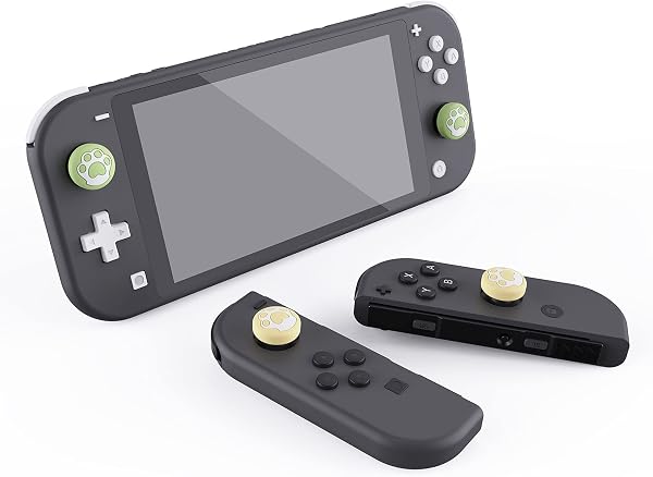 eXtremeRate PlayVital Capuchon Protection pour Switch Joystick Caps de Stick Analogique,Thumbsticks Grip Cover pour Nintendo Switch OLED/Lite-Jaune Crème,Patte de Chat - 2