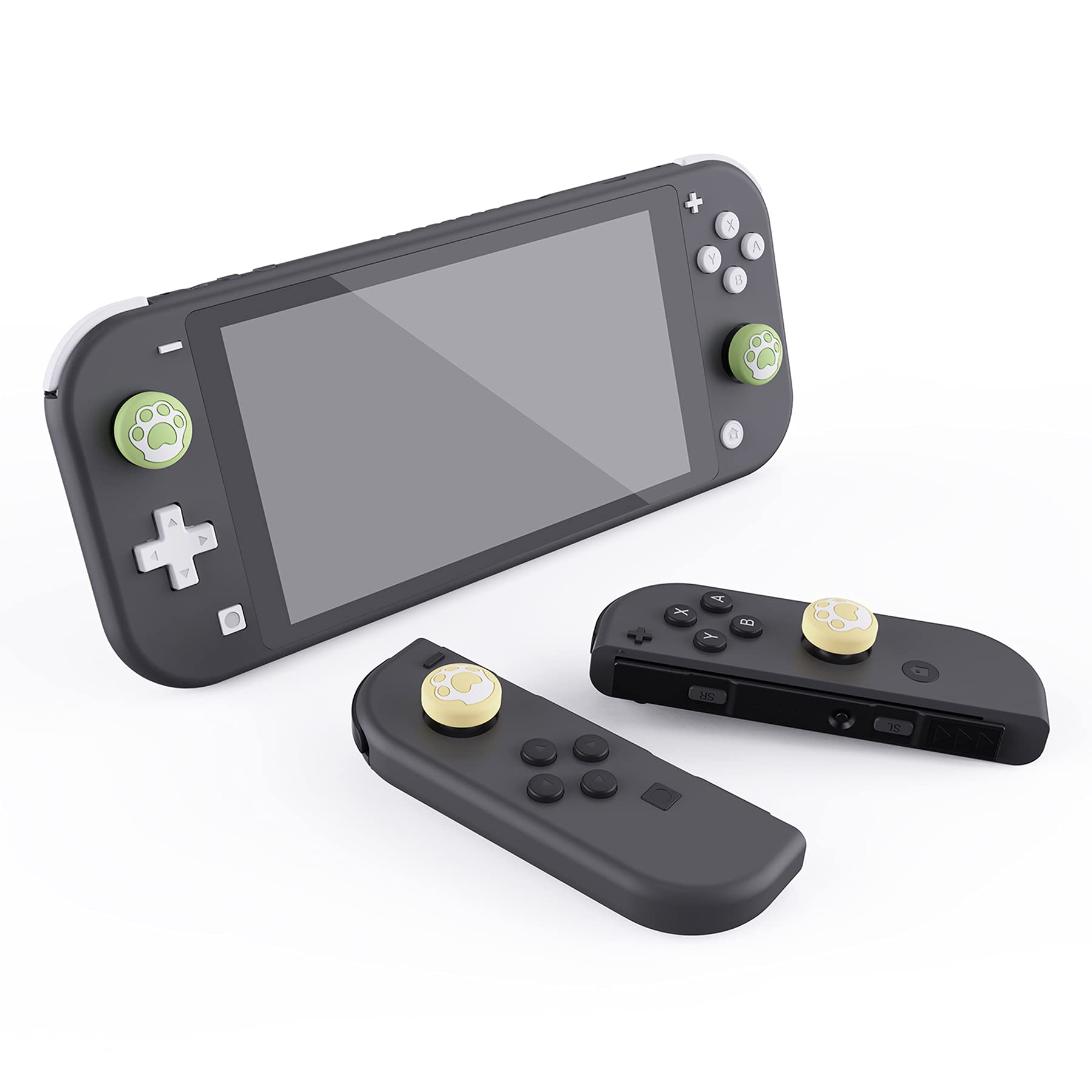 eXtremeRate PlayVital Capuchon Protection pour Switch Joystick Caps de Stick Analogique,Thumbsticks Grip Cover pour Nintendo Switch OLED/Lite-Jaune Crème,Patte de Chat - 2