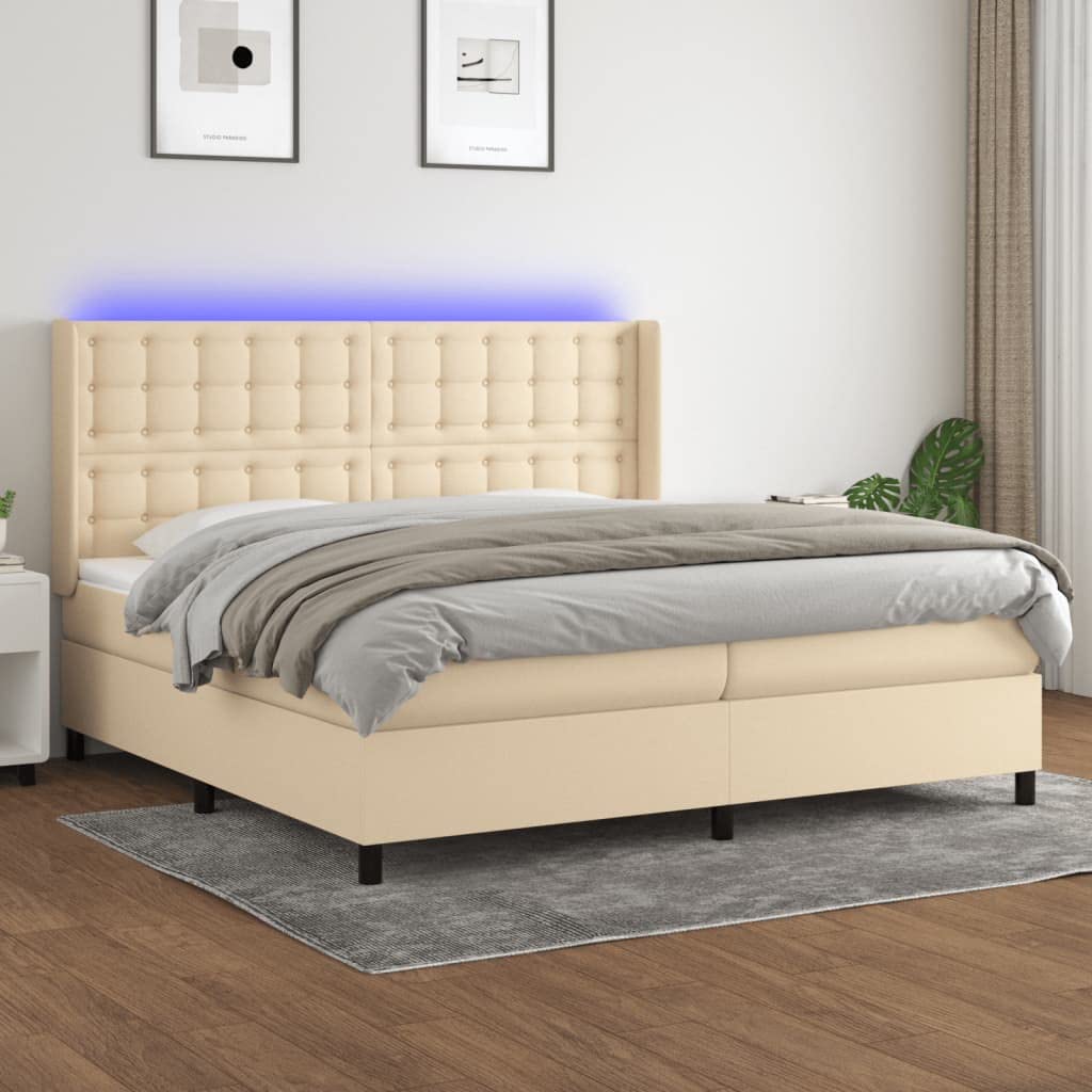 Tkanina Regulowany zagłówek LED Łóżko kontynentalne 200x200 cm Kremowy