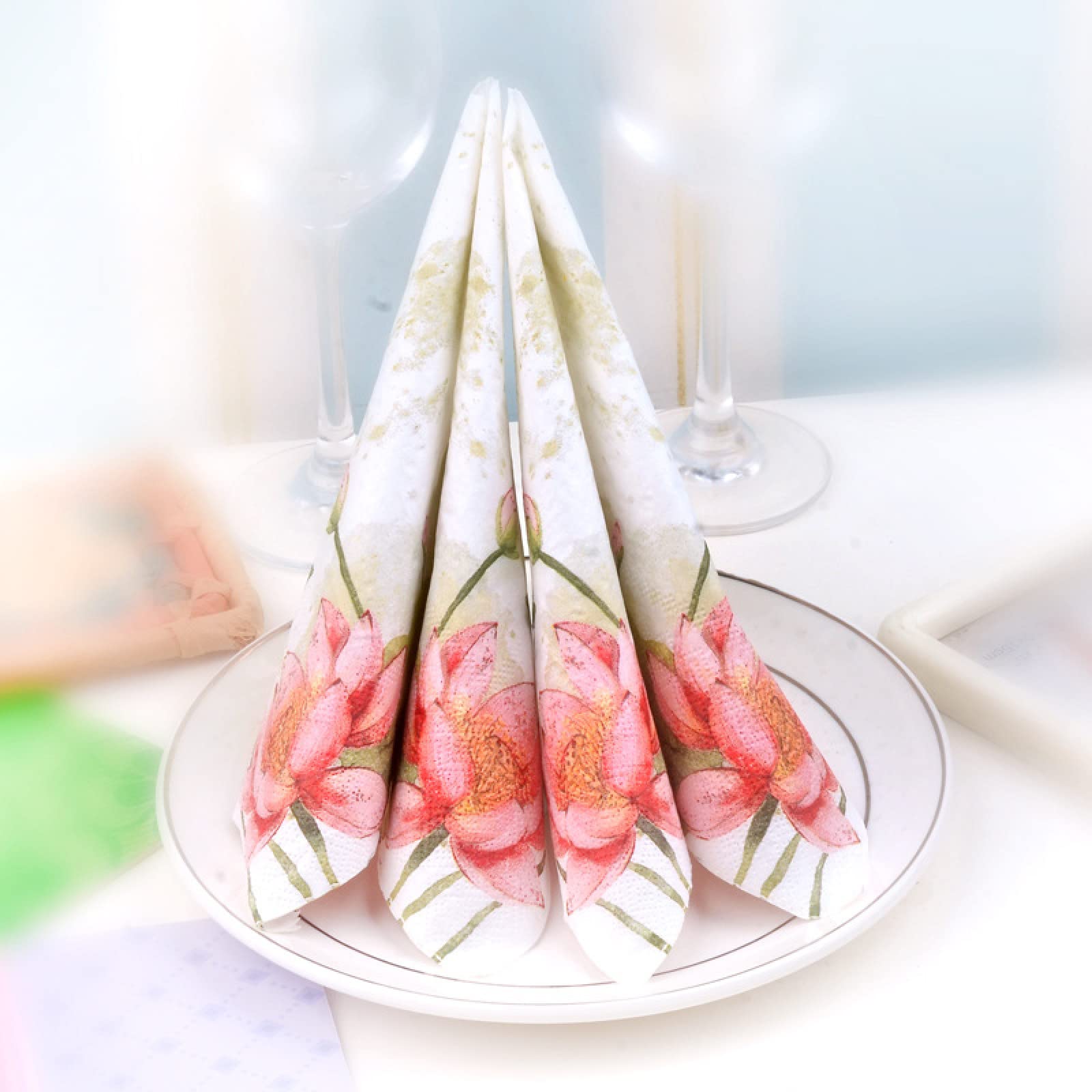 Serviettes En Papier FLEURS & PAPILLONS - Lot De 40 - 33x33 Cm 3 Pli - Décoration Table Fête/Mariage/Printemps - 4