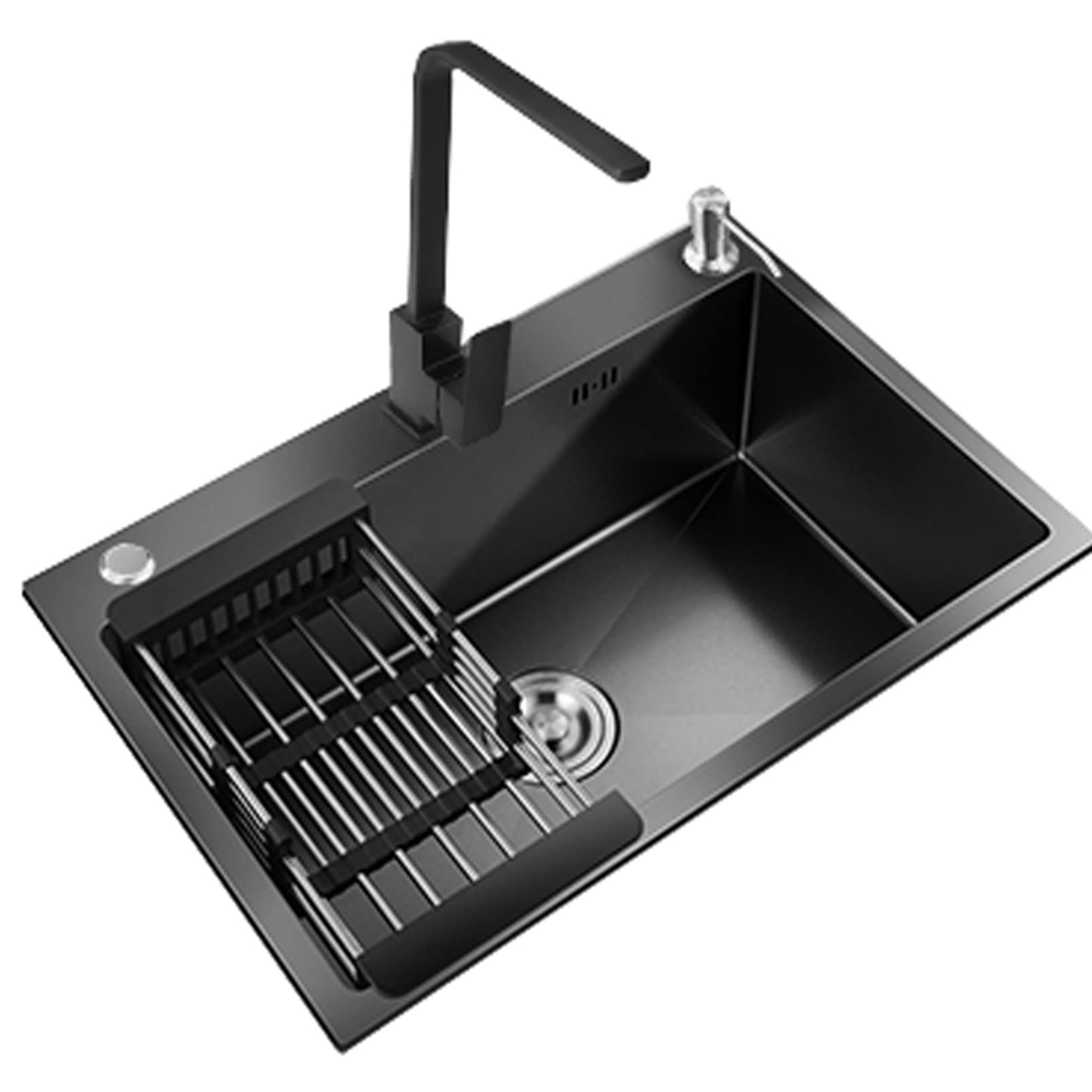 Évier de cuisine noir 75x45 cm en acier inoxydable 304 avec robinet carré