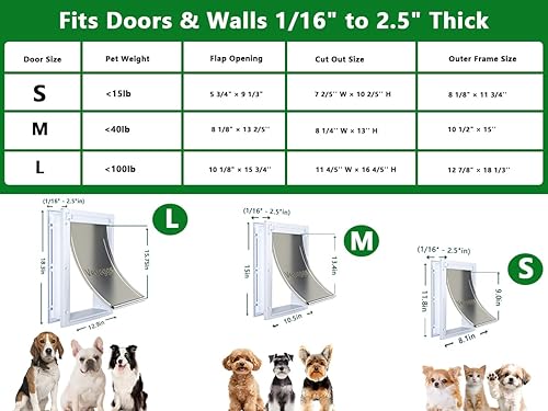 Miniatura 7 de Puerta para mascotas, puertas grandes interiores y exteriores, marco de policarbonato y túnel telescópico, puerta para perros y gatos, puerta para