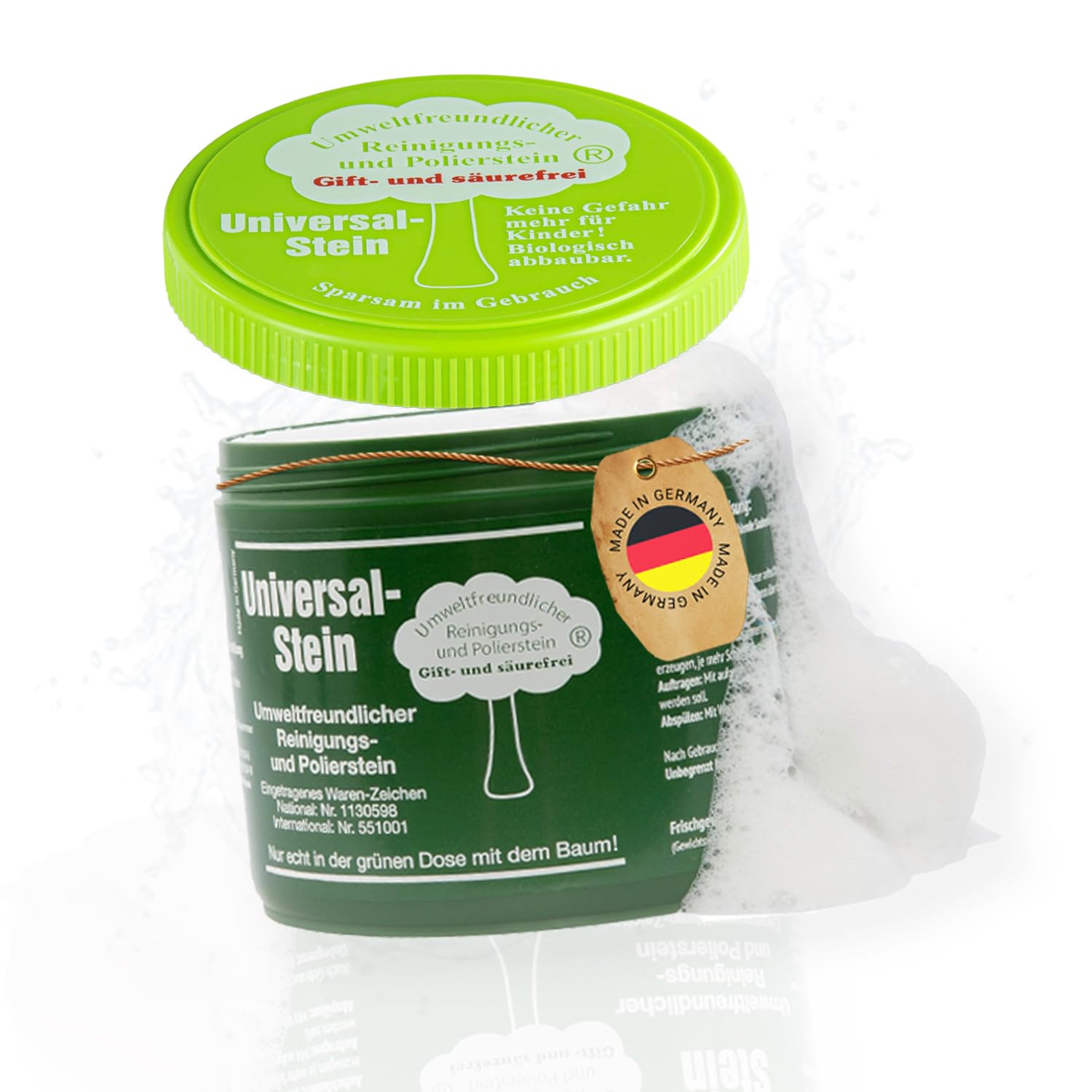 Zielinsky Universal-Stein, grüner Stein, Putzstein, Reinigungsstein - Haushaltsdose, 1er Pack (1 x 900 g + 2 gratis spezial Schwämme)