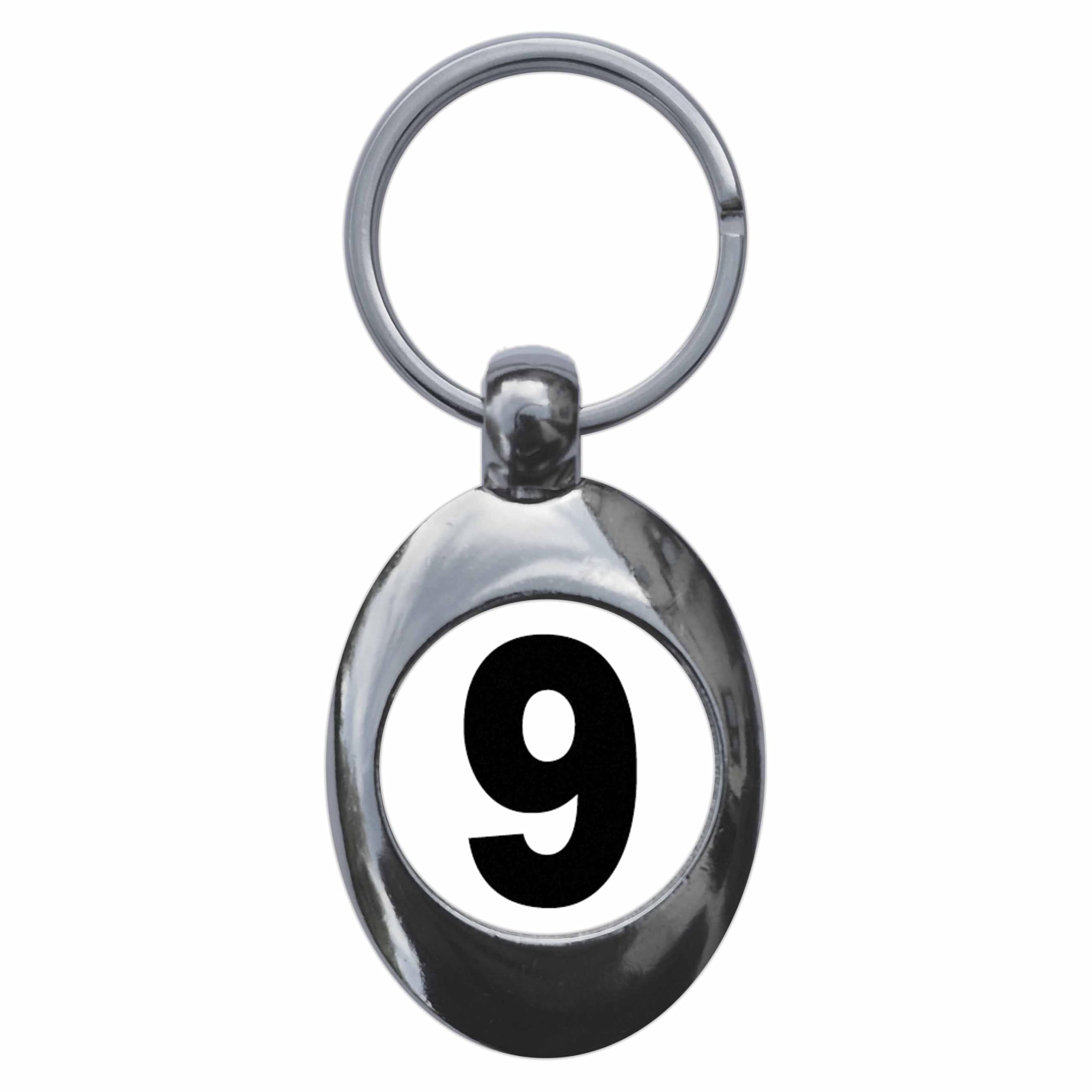 Ozorath Plain Number 9 Nine Keyring Keychain Key Ring Chain With Trolley Coin