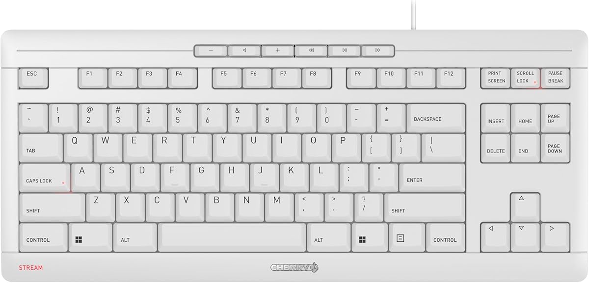 Cherry Stream Keyboard TKL Wired USB Keyboard TenKeyLess Compact Version Without Number Pad. Super Silent Keystroke. Ideal for Office and Industrial Use. White : Electronics