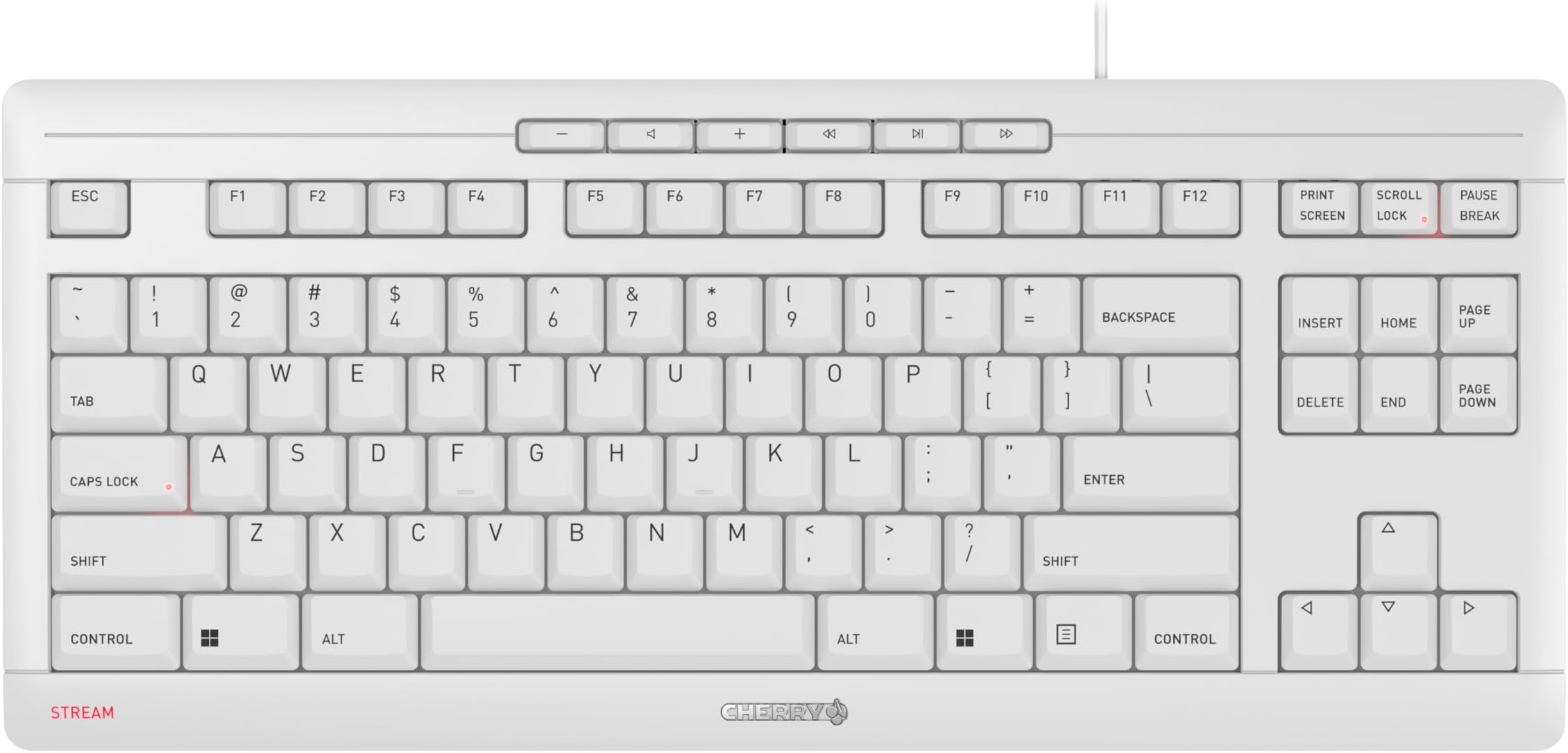 Stream Keyboard TKL, Wired Keyboard Without Number Pad, Whisper Quiet Keys, Unique Typing Feel, Slim Design, SX Scissor Switches, QWERTY, White-Gray