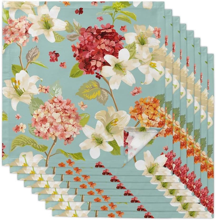 Lily Flowers Retro Table Napkins Cloth Set Soft Handkerchief Wedding Decoration Banquet Dinner Napkins Cloth(6pcs)