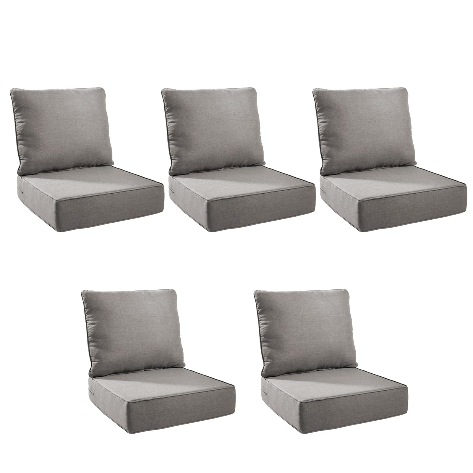 Outdoor Cushion for Patio Furniture - 6" Thick Outdoor Chair Cushions with Water Resistant &amp; Removable Cover, 28D High Density Sponge, 22x24 Outdoor Seat Cushions for Chair/Sofa| Grey | 5-Pack |