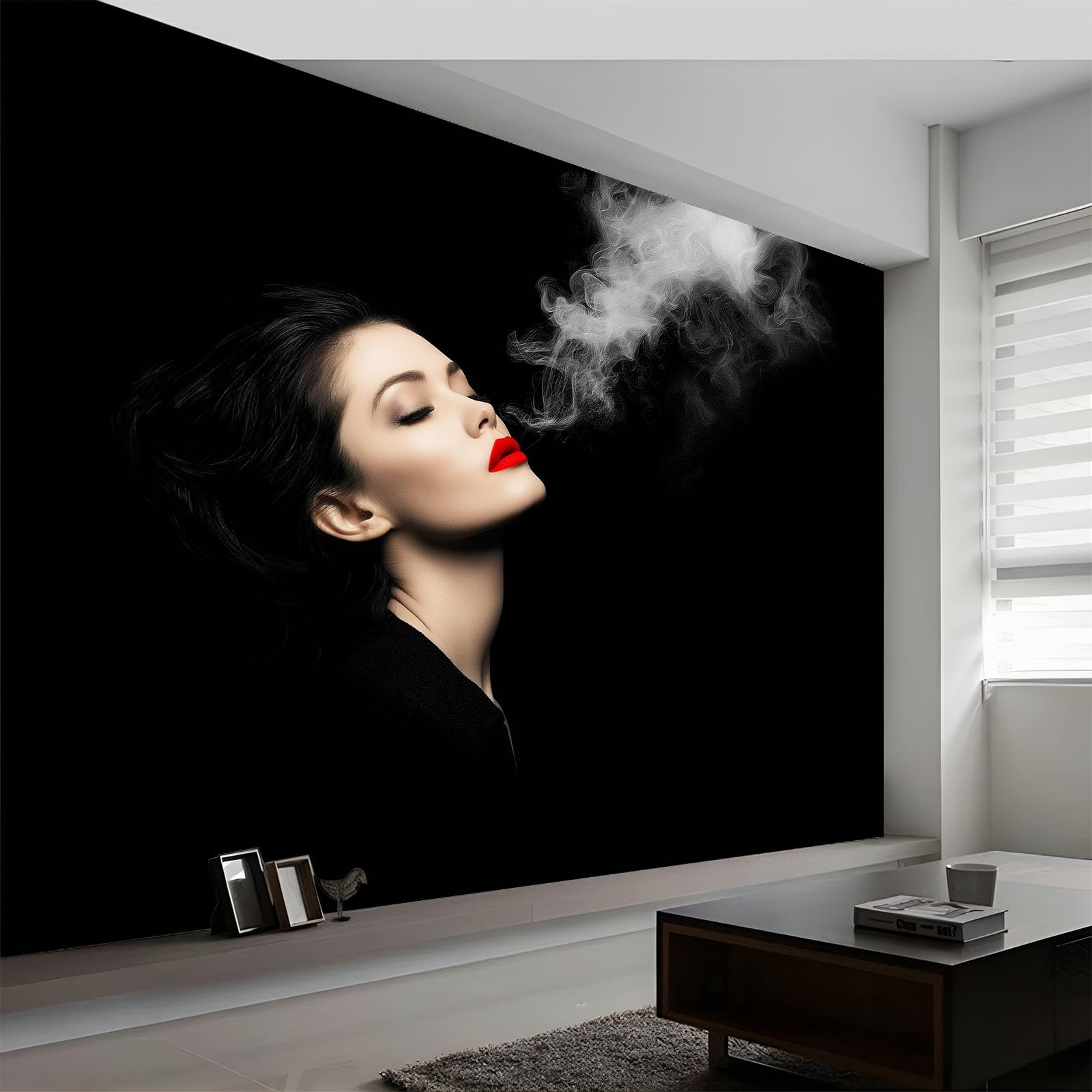 Générique Panoramiczna fototapeta 300 x 210 cm fotograf piękne kobiety w dymie tapeta do salonu sypialnia biuro korytarz dekoracja ścienna nowoczesna dekoracja ścienna, czarna