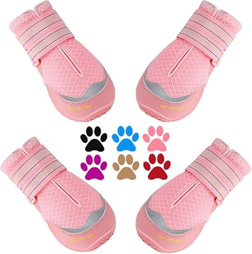 QUMY 4 botas de perro para perros grandes, zapatos de perro medianos y protectores de patas para pavimento caliente, protección térmica de verano,