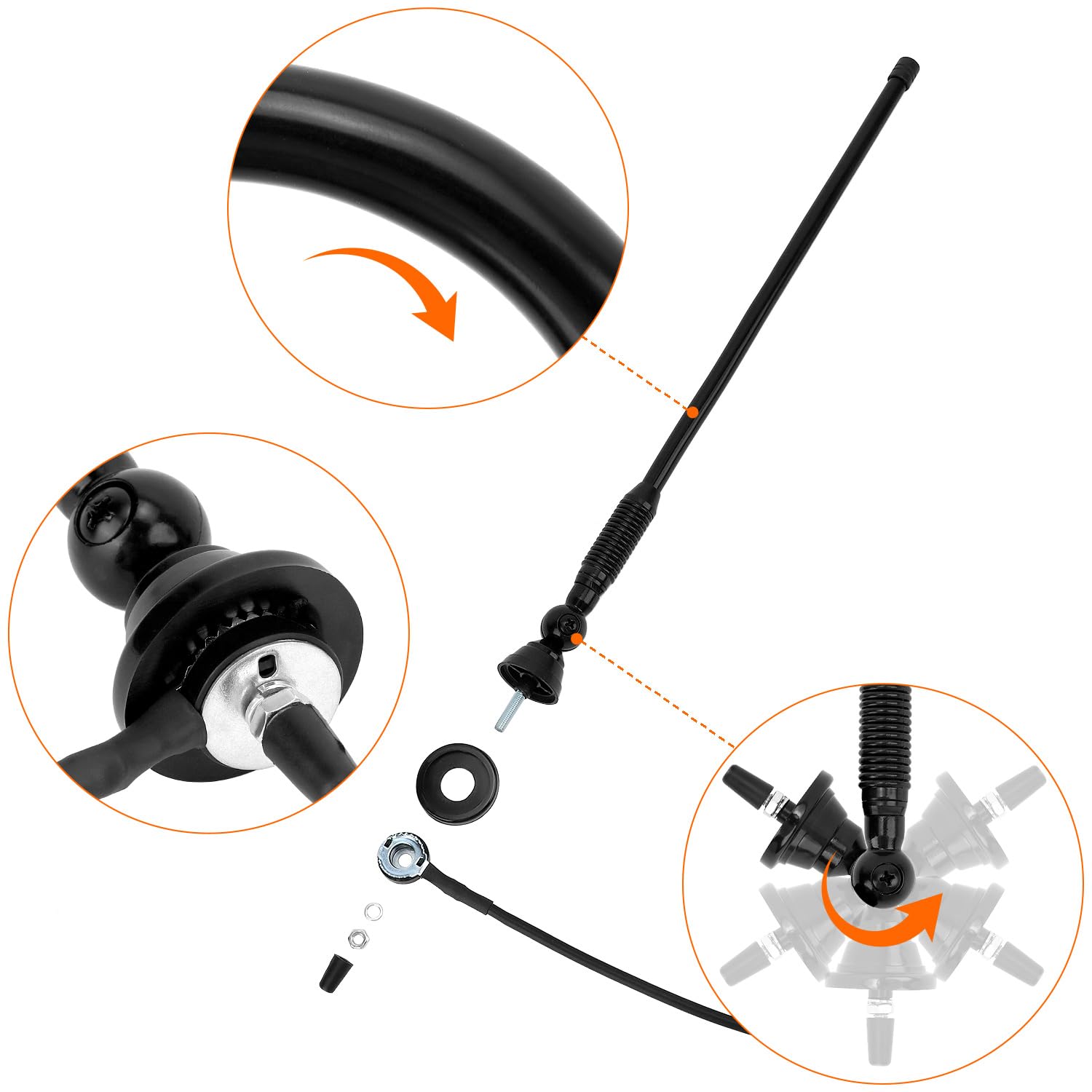 QWORK® Antenna Radio Marina, Auto Antenna Gomma 16'', Antenna Impermeabile, per Camper, Camion, Yacht, Barca