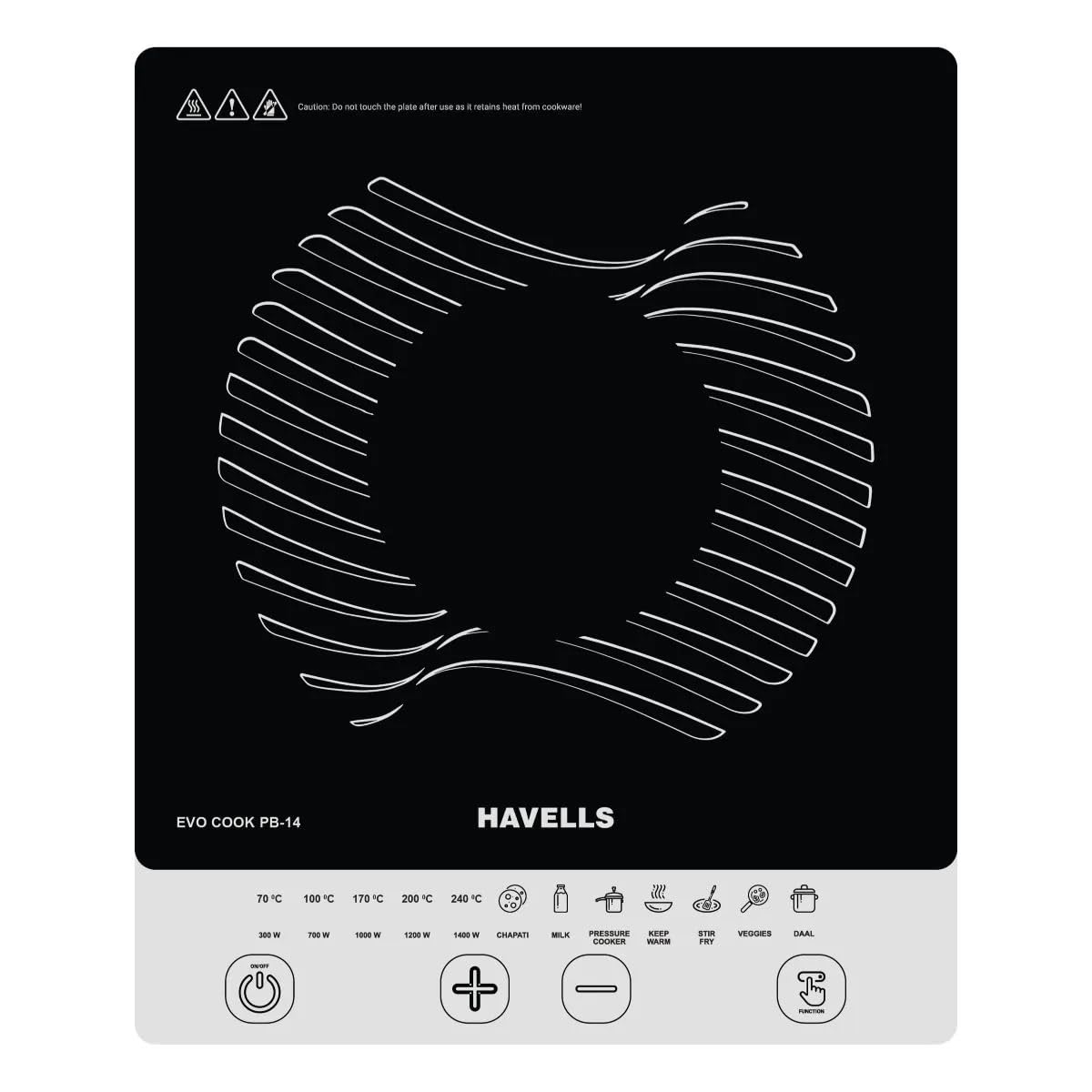 Havells EVO Cook PB14 Energy Efficent Induction (Black-Blue), 1400Watt, with 7 Cooking Option, Auto Pan Detection Sensor &3 Year Coil Warranty, 5 Power Setting(200W to 1400W)-picture-13