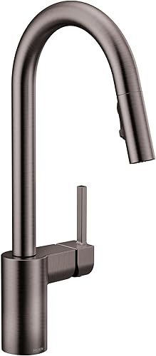 Vista 135 de Moen 7565EVBL Align Smart Grifo de cocina con rociador desplegable sin contacto con control por voz y Power Boost, color negro mate