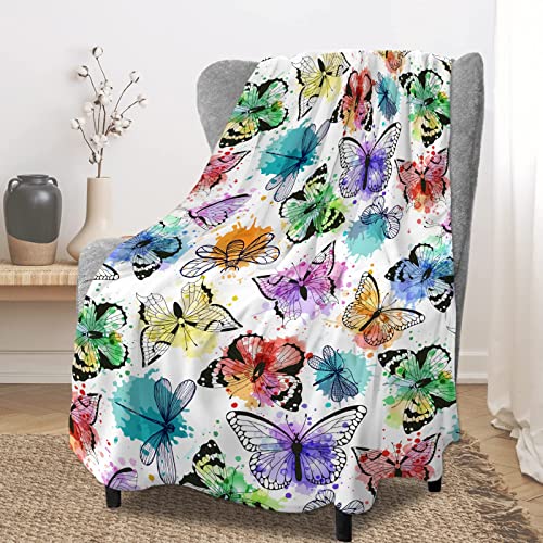 Flannel Fleece Throw Blanket 50X60 Inch, Cozy Soft Fuzzy Comfort Plush Throw Blanket For Bed Couch Sofa Office Decorative (White Butterfly) #TOP1