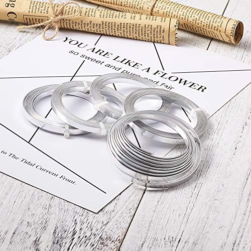 5mm Silver Aluminum Flat Wire 5 Roll Wide Flexible Metal Artistic Beading Wire for DIY Sculpture and Crafts