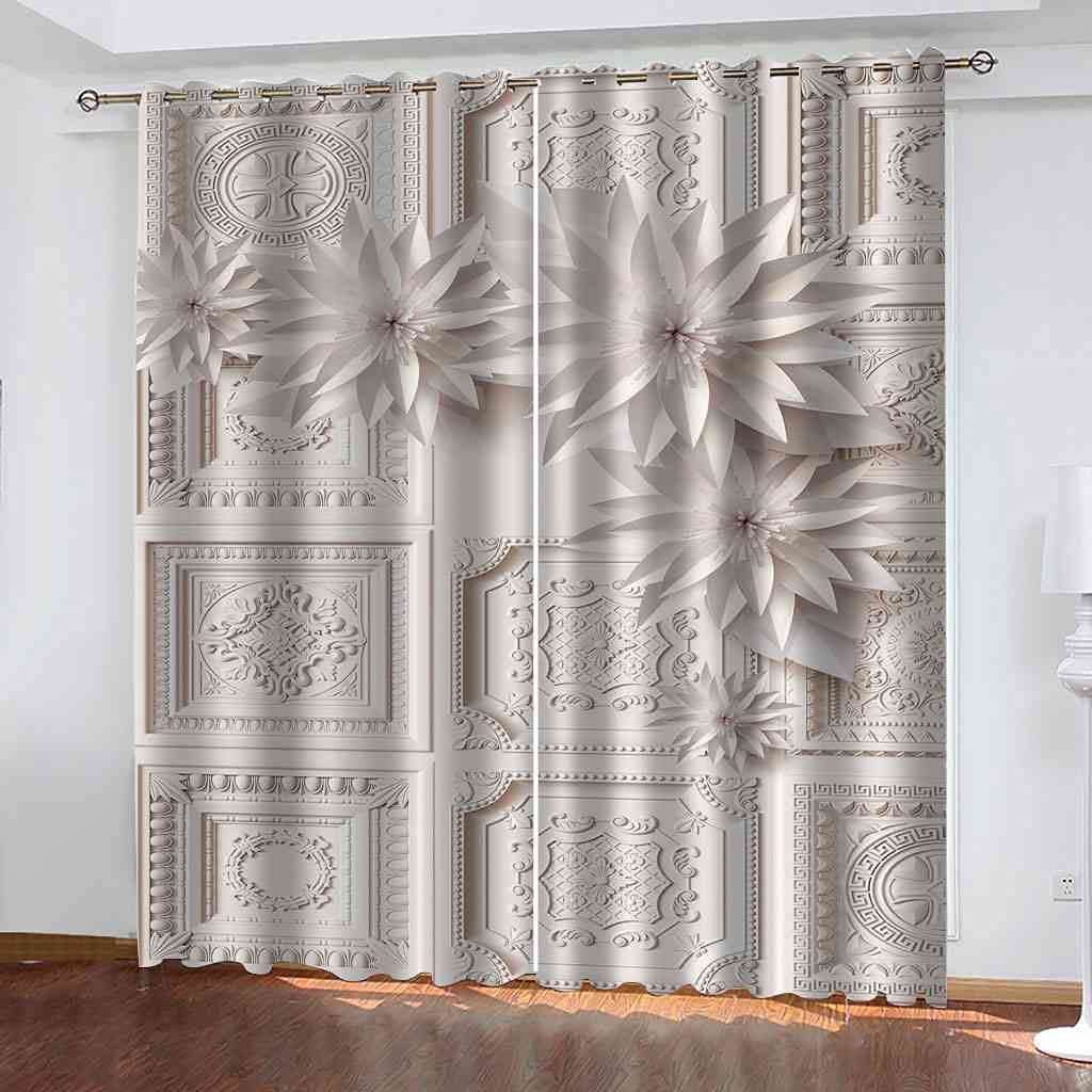 Rideaux occultants 3D texture de fleur blanche en polyester isolant