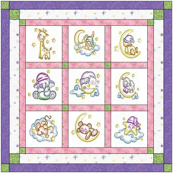Material Maven Quilt Kit Night Night Baby Girl/Pre Cut Ready to Sew/Finished Embroidery
