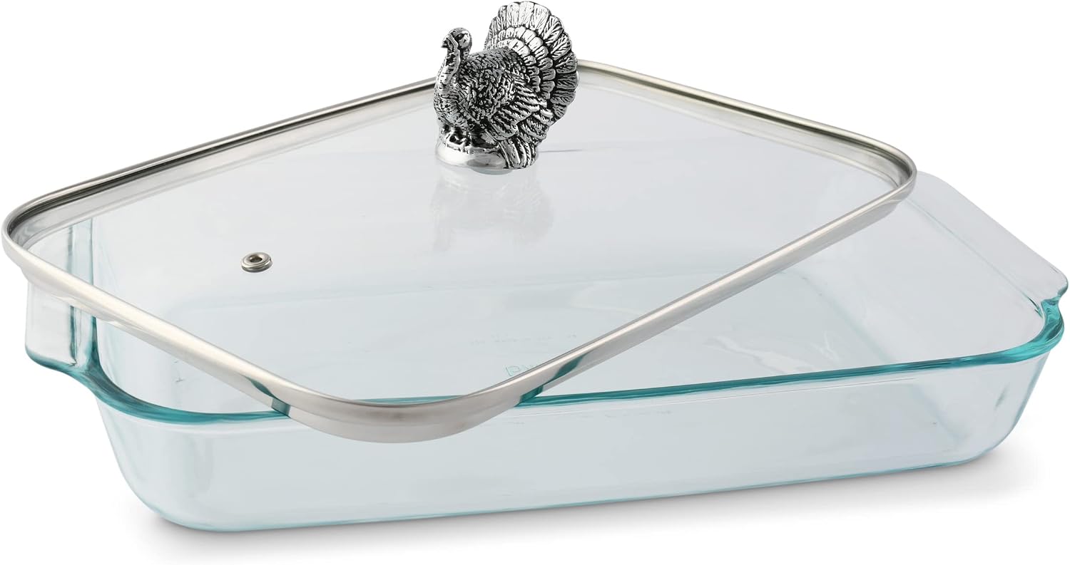 Arthur Court Glass Casserole Dish with Turkey Lid Handle Baking Dish - Perfect to keep your Thanksgiving Sides Protected and Warm 9.25 inches x 13.5 inches 3 quart - 2-pieces