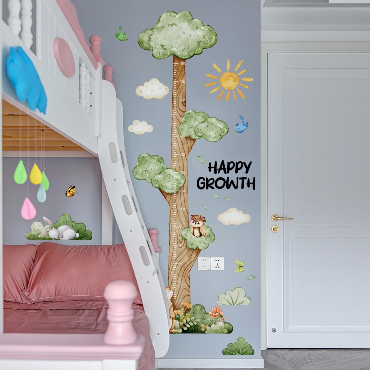 Adesivo da parete per la cameretta dei bambini – Grafico decorato con albero, sole, nuvole e orso, facile da staccare e attaccare, adesivo da parete rimovibile, decalcomanie da parete fai da te