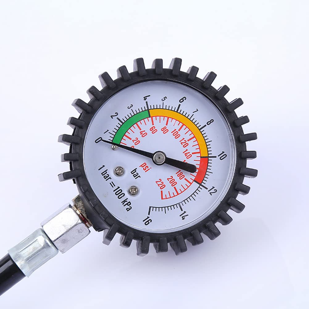 Manometro per Pneumatici, Manometro Pressione Gomme, Misuratore di Pressione per Pneumatici, Adatto per Camion, Automobili, Motocicli (Lunghezza Del Tubo 38 cm)