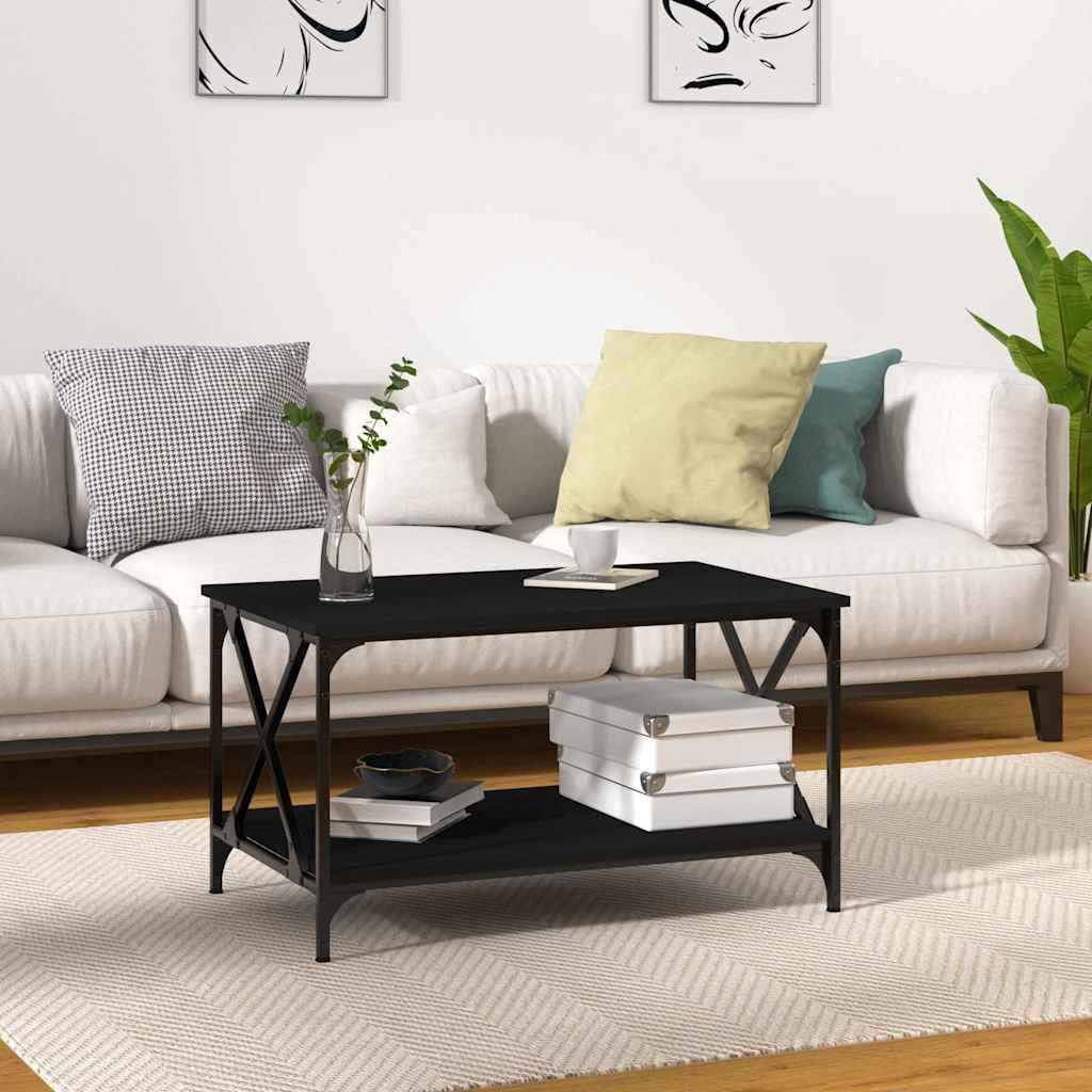 Stolik kawowy, czarny, 80 x 50 x 45 cm, materiał drewnopochodny, żelazo, do salonu, stolik pomocniczy, stolik pomocni