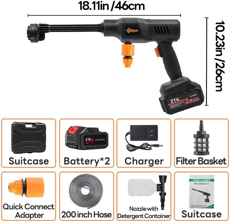 Miniatura 7 de Lavadora a presión inalámbrica portátil, lavadora a presión con batería de 40000 mAh con 2 baterías recargables de 4.0 AH y boquilla 6 en 1 para