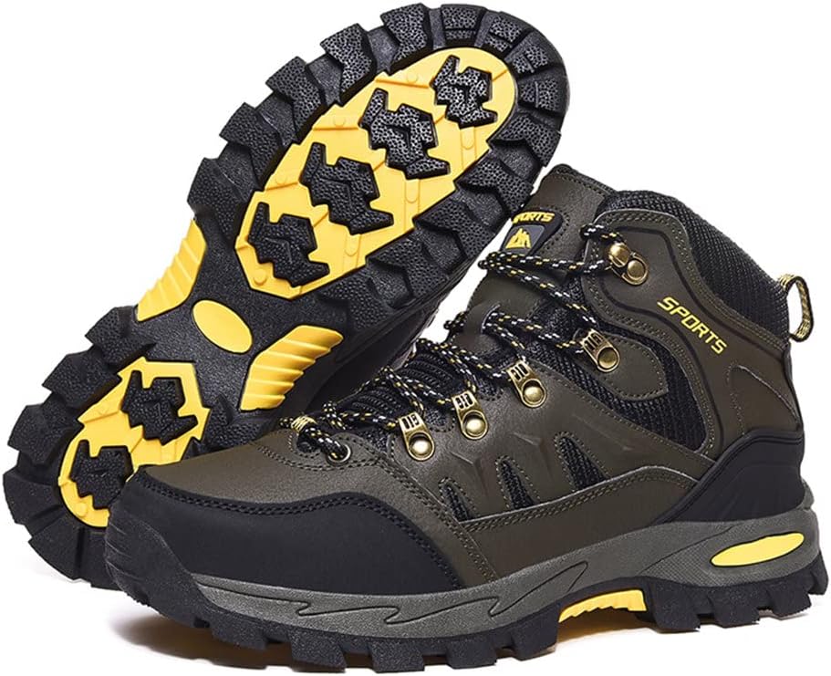 ailishabroy Mens Hiking Boots Waterproof Leather Ankle Boot Unisex Mid-Top Outdoor Senkers Running Shoes Camping Shock-Absorbing Lightweight Boots