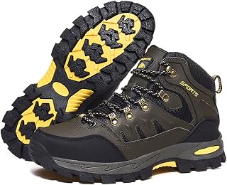 ailishabroy Mens Hiking Boots Waterproof Leather Ankle Boot Unisex Mid-Top Outdoor Senkers Running Shoes Camping Shock-Absorbing Lightweight Boots