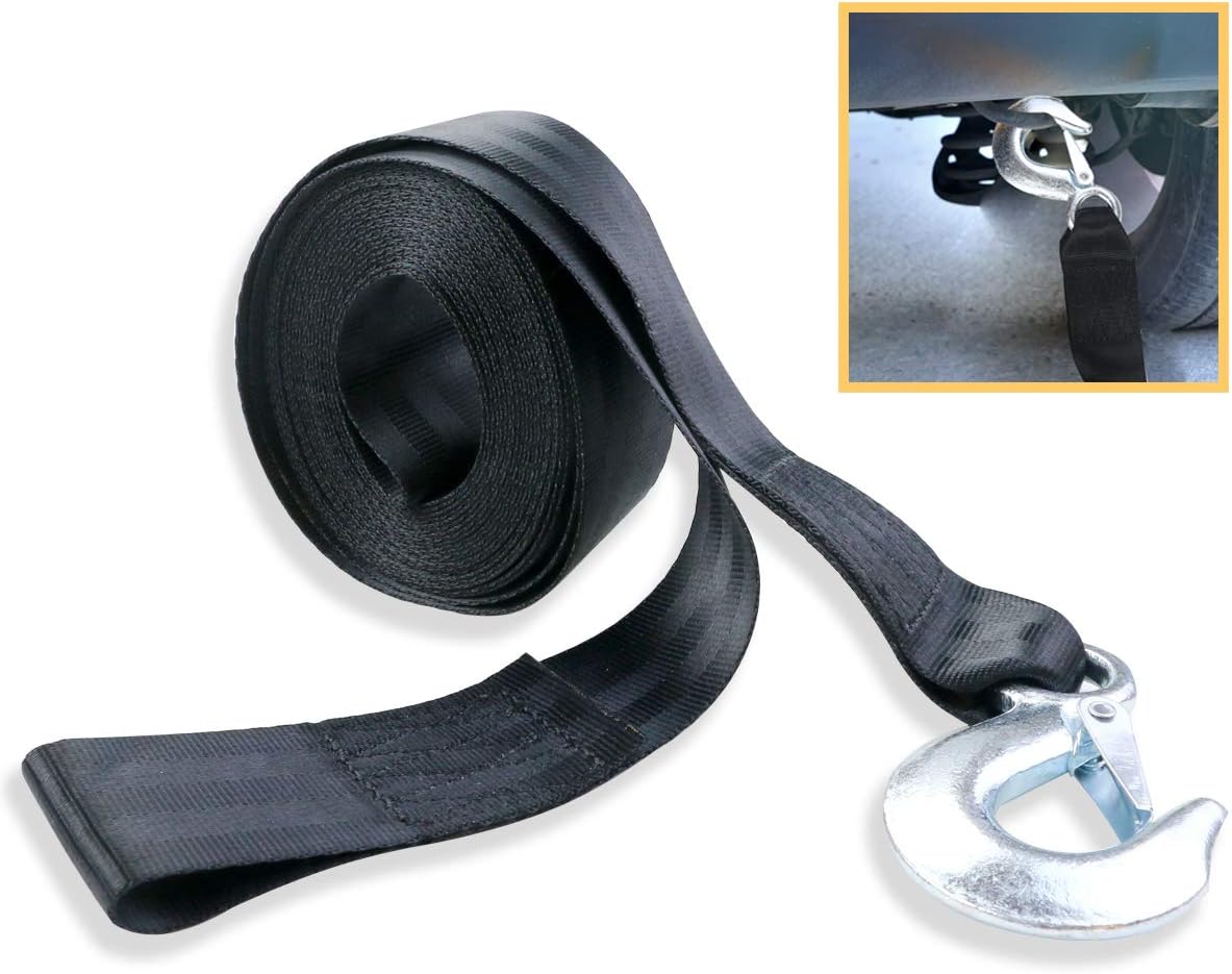 YG_Oline Boat Winch Strap with Hook, Black Capstan Strap, Heavy Duty Trailer Rope, 2inch x 20 Feet- 4500lb Safe Working : Sports & Outdoors
