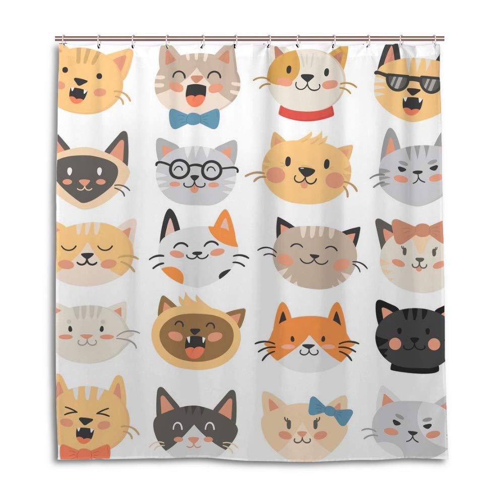 Rideau de douche en polyester chat 183x183 cm lavable avec 12 crochets