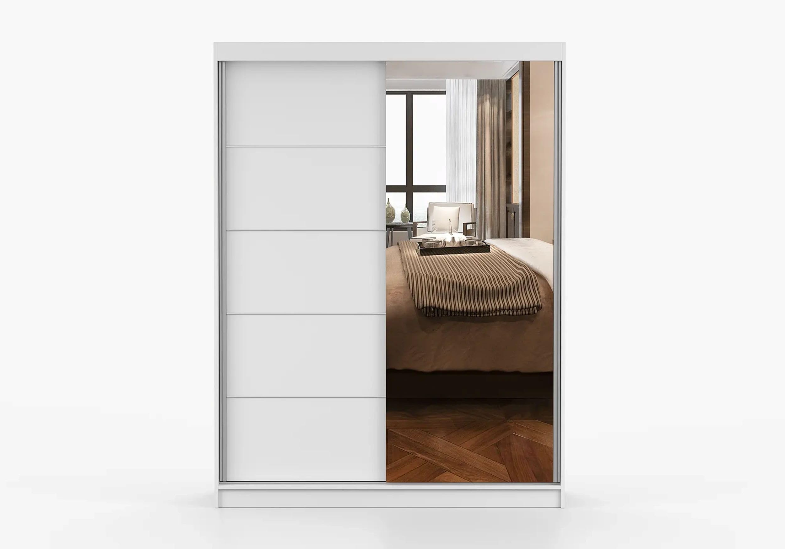 Fabryka Mebli Idźczak Kleiderschrank mit Spiegel, Schwebetürenschrank, Schlafzimmerschrank - ‎61 x 150 x 200 cm - Schrank für Schlafzimmer, Ankleidezimmer, Garderobe - Imoebel24