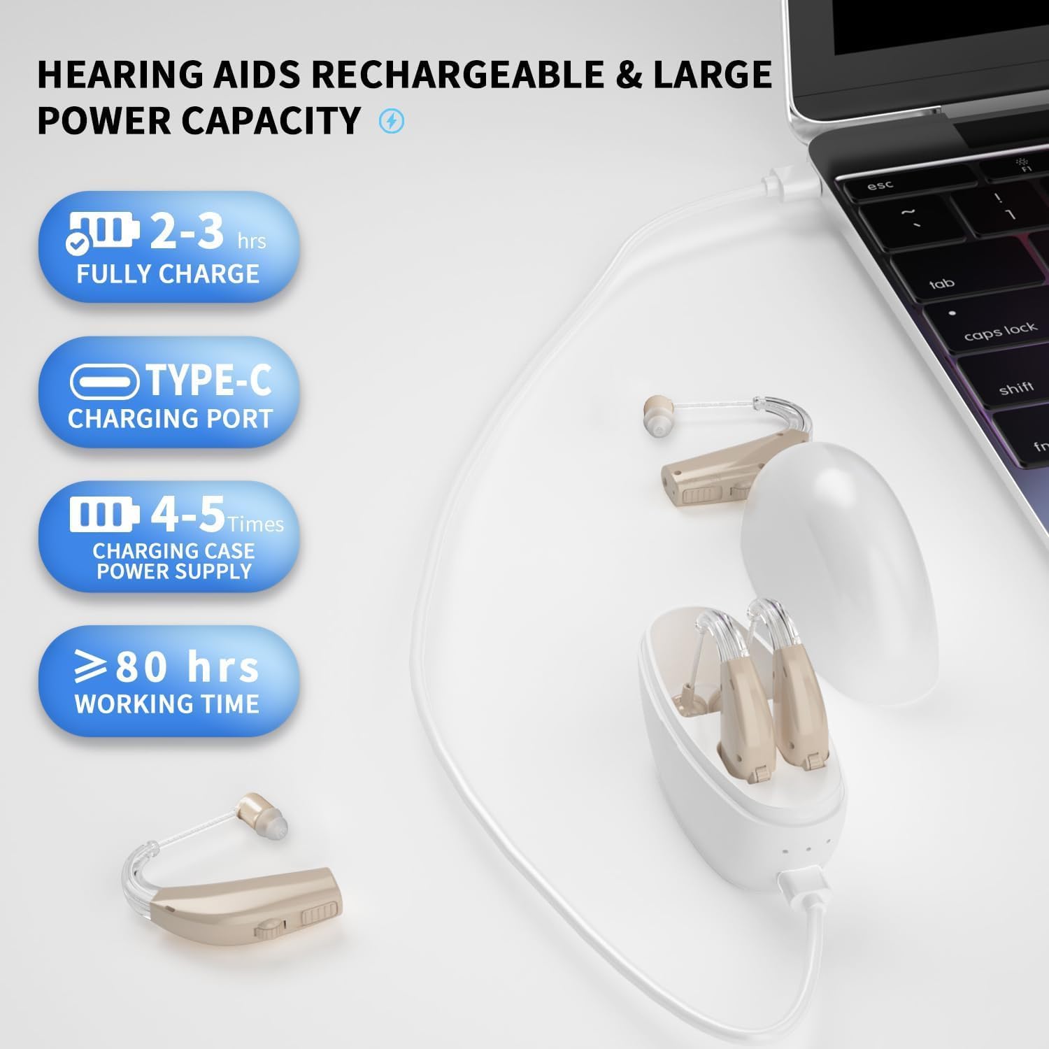 Hearing Aids for Seniors, Rechargeable Hearing Aid Severe Hearing Loss with Noise Cancelling and Volume Control