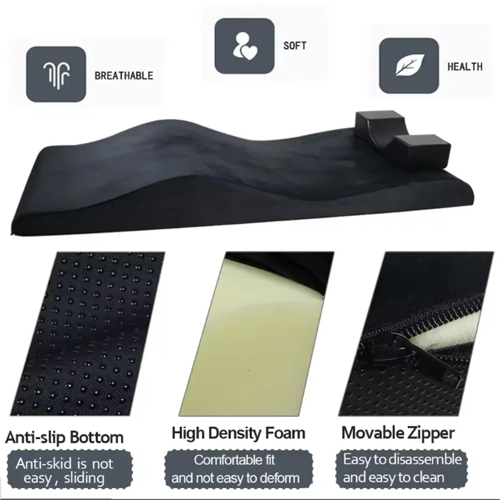 Matelas Table De Massage Matelas Anatomique en Mousse ondulée for lit à Cils Coussin Massage(Black,180 60CM)