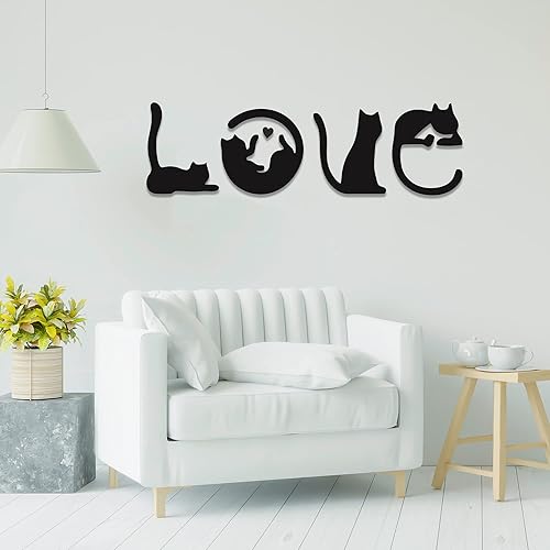 4pcs Black Cat Wall Decor, Love Themed Wall Art for Living Room, Bedroom, Kitchen, Wooden Wall Decorations for Cat Lovers