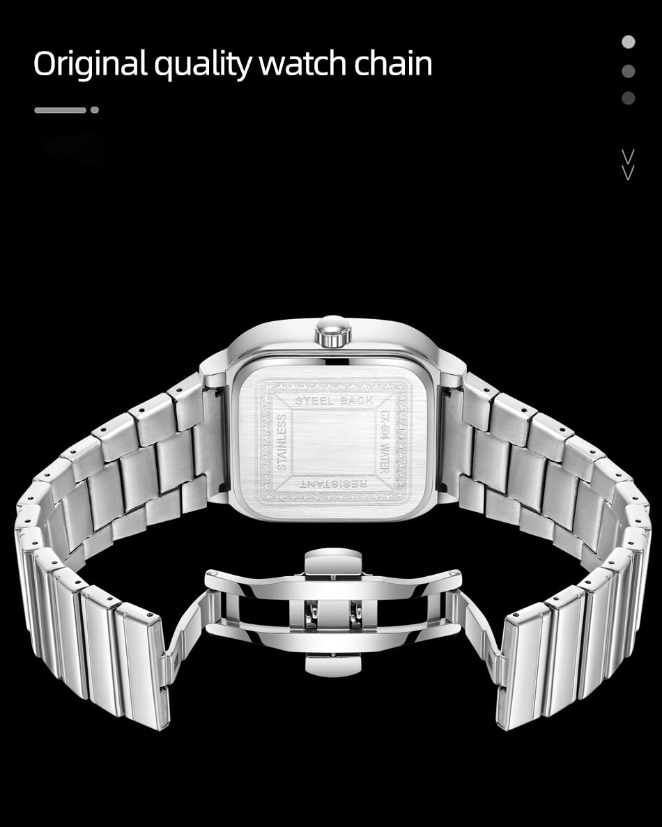 Gosasa Reloj de vestir cuadrado vintage para hombre de acero inoxidable de dos tonos | Reloj de cuarzo con fecha, resistente al agua hasta 30 m, reloj de pulsera analógico clásico de negocios